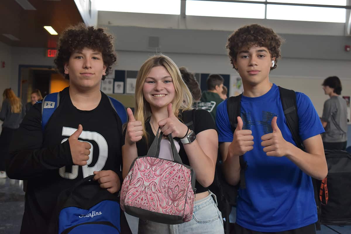 Westhill students giving thumbs up